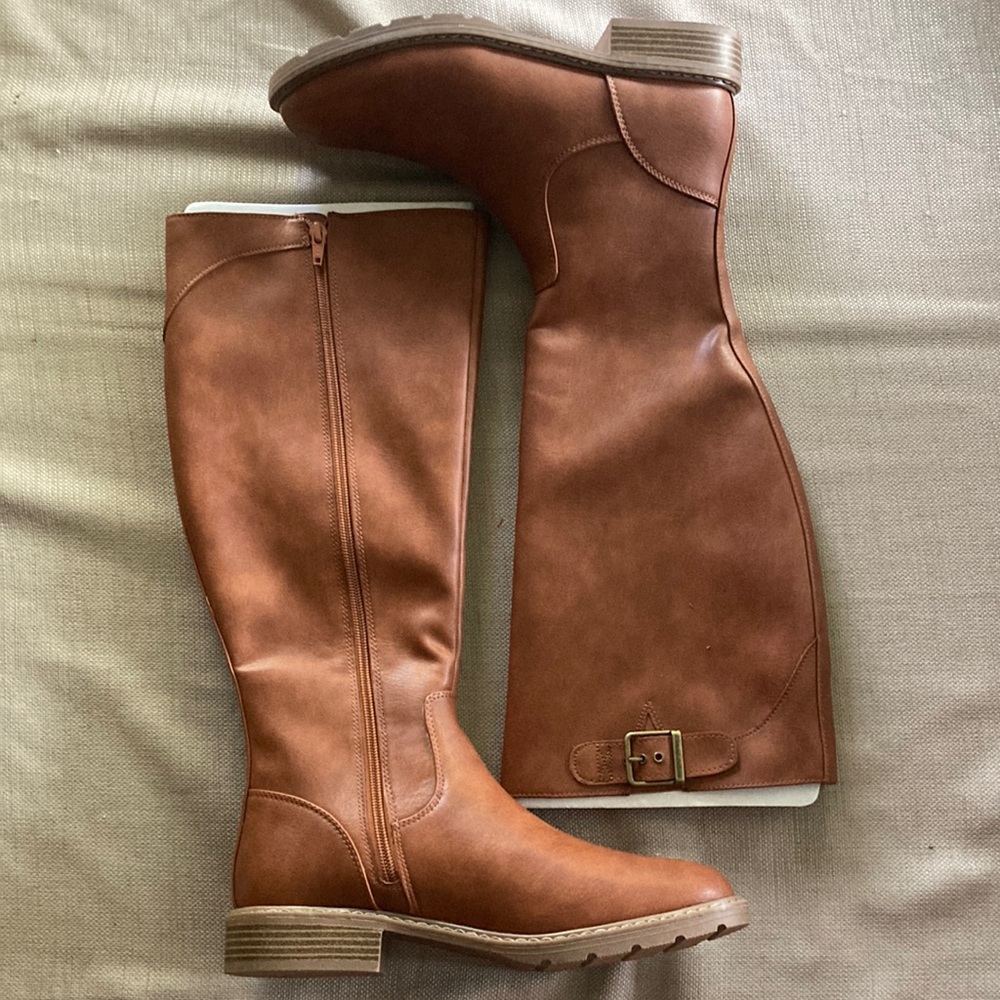 New Time and True Cognac Brown Memory Foam Riding Boots Size 9